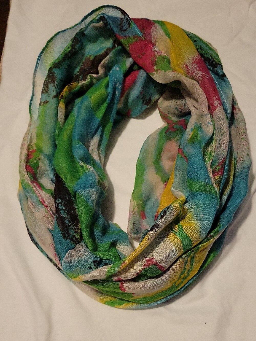 Lightweight Green & Blue Watercolor Print Infinity Scarf - Women's Accessory - Picture 2 of 7